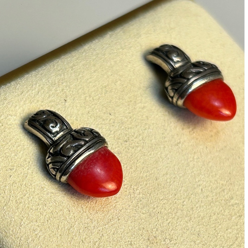 Georg Jensen No 4 Acorn Post Earrings Sterling Silver Carnelian Denmark Vintage